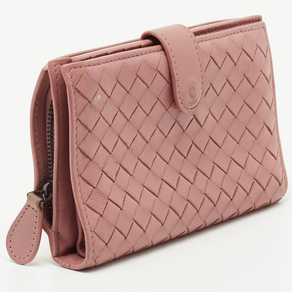 BOTTEGA VENETA Pink Intrecciato Leather French Compact Wallet - Picture 6 of 8